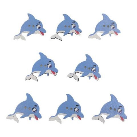 Kancing Kayu Dua Lubang - Blue Dolphin Style ( 10pcs)