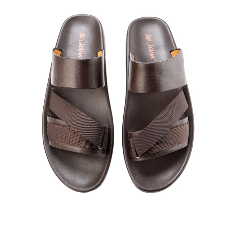 SANDAL CASUAL JIM JOKER PRIA ORIGINAL SLIDE KULIT BRANDED COKLAT JJ24