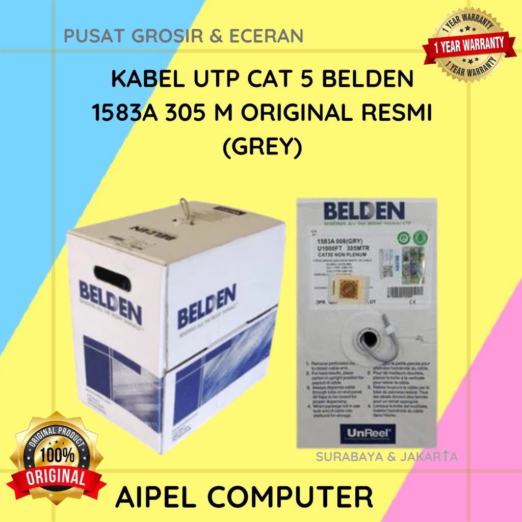 1583A | KABEL UTP CAT 5 BELDEN 1583A 305 M ORIGINAL RESMI (GREY)