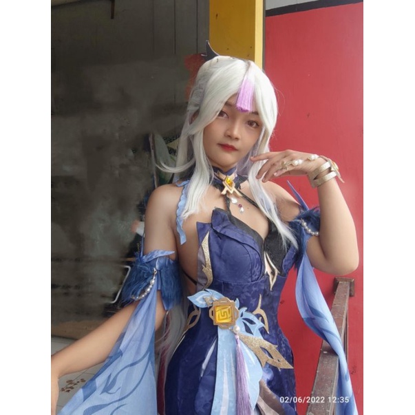 [ RENTAL ] Ningguang Skin Orchid Evening Gown Lantern Rite Genshin Impact Cosplay Sewa Kostum Wig Ma
