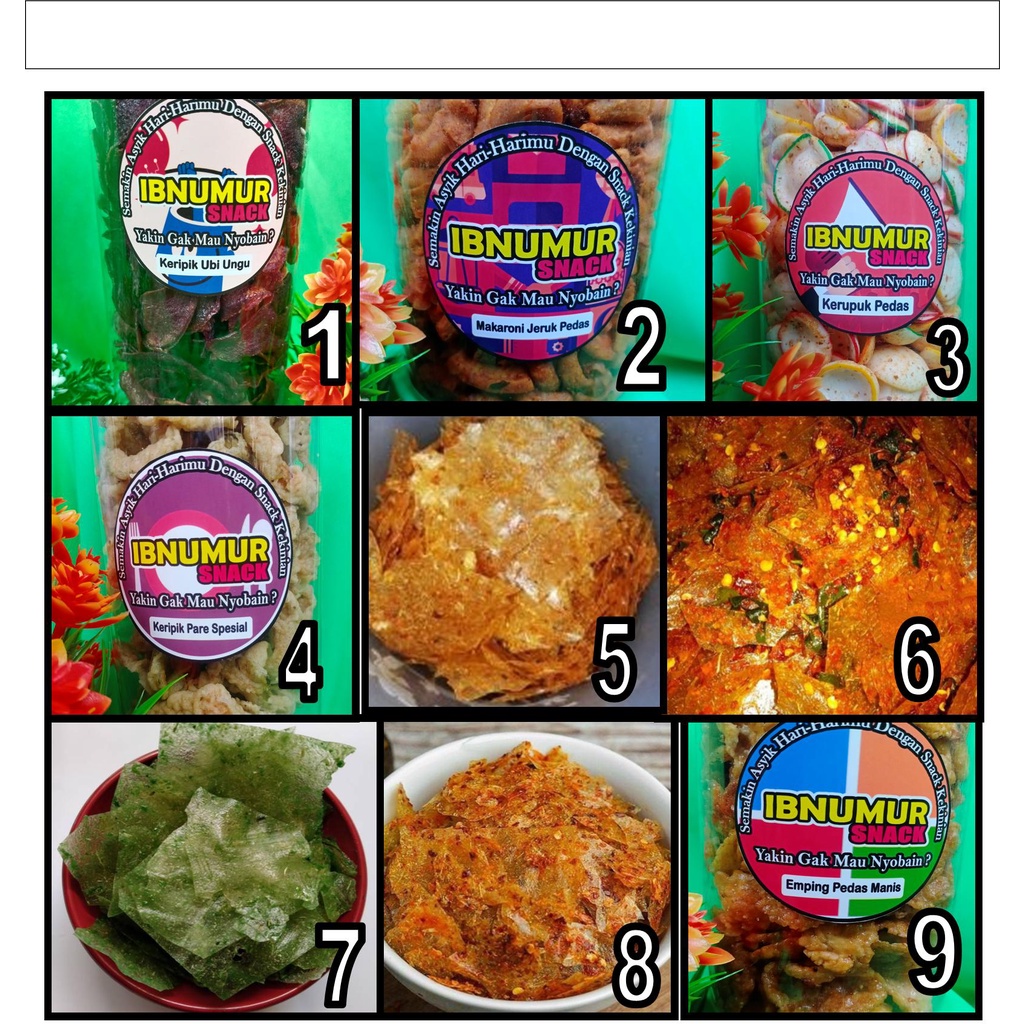 

Kripca Cemilan khas ciamis || Keripik Kaca Original, Keripik Kaca Super Pedas, Keripik Kaca RUmput Laut, Keripik Pedas Daun Jeruk, Emping Pedas Manis, Keripik Singkong Cabe Hijau, Keripik Singkong Cabe Merah, Jagung Bakar Balado, Makaroni Keju Spesial