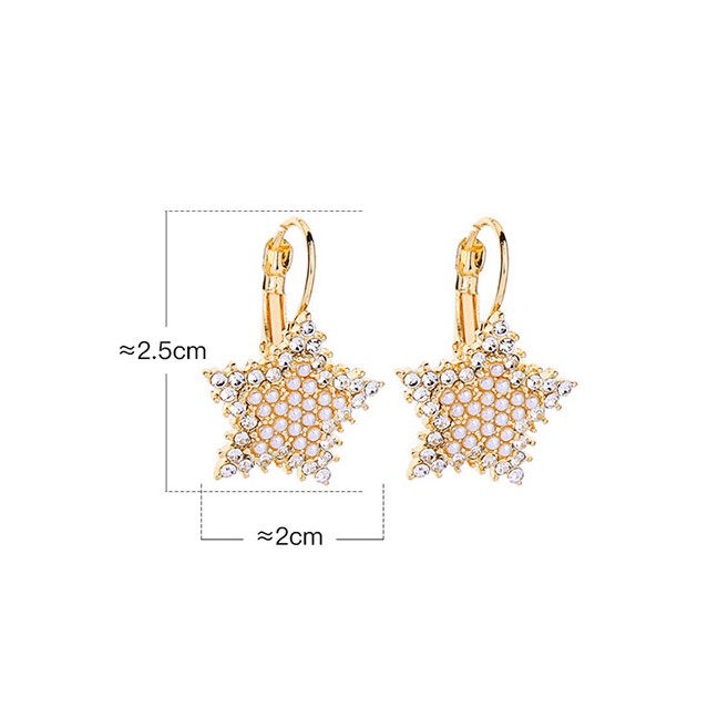 LRC Anting Tusuk Fashion Golden Pearl Star Earrings With Diamonds D69578