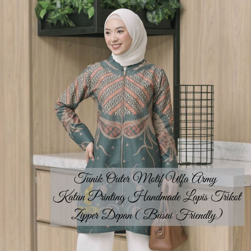 Atasan Wanita Tunik Outer Motif Ulfa Army Original Asli Atasan Wanita Tunik Outer Motif Ulfa Army Original Asli