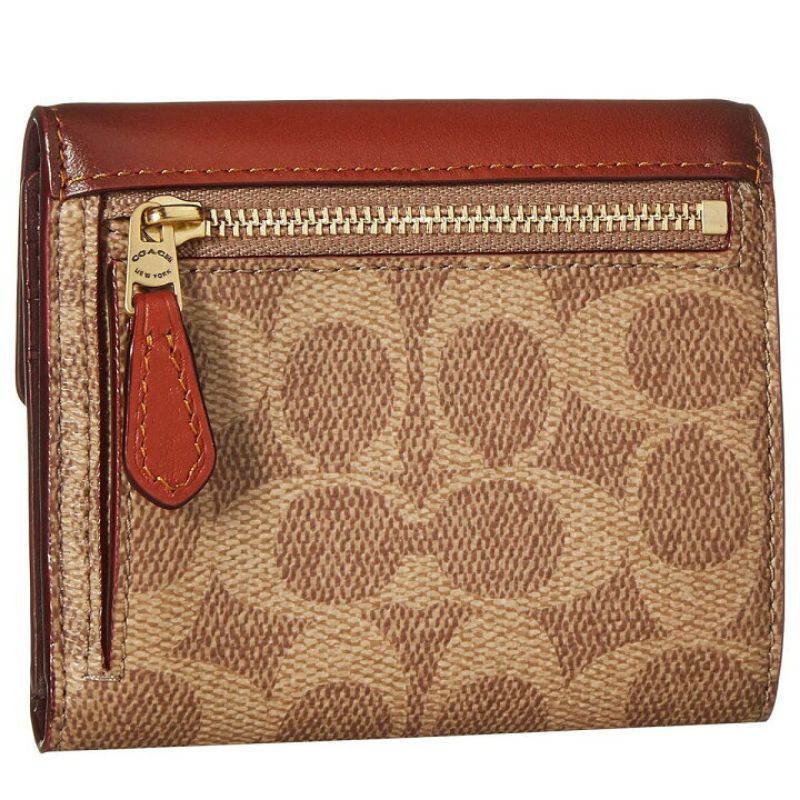 Coach Small Wallet Cream Brown Khaki