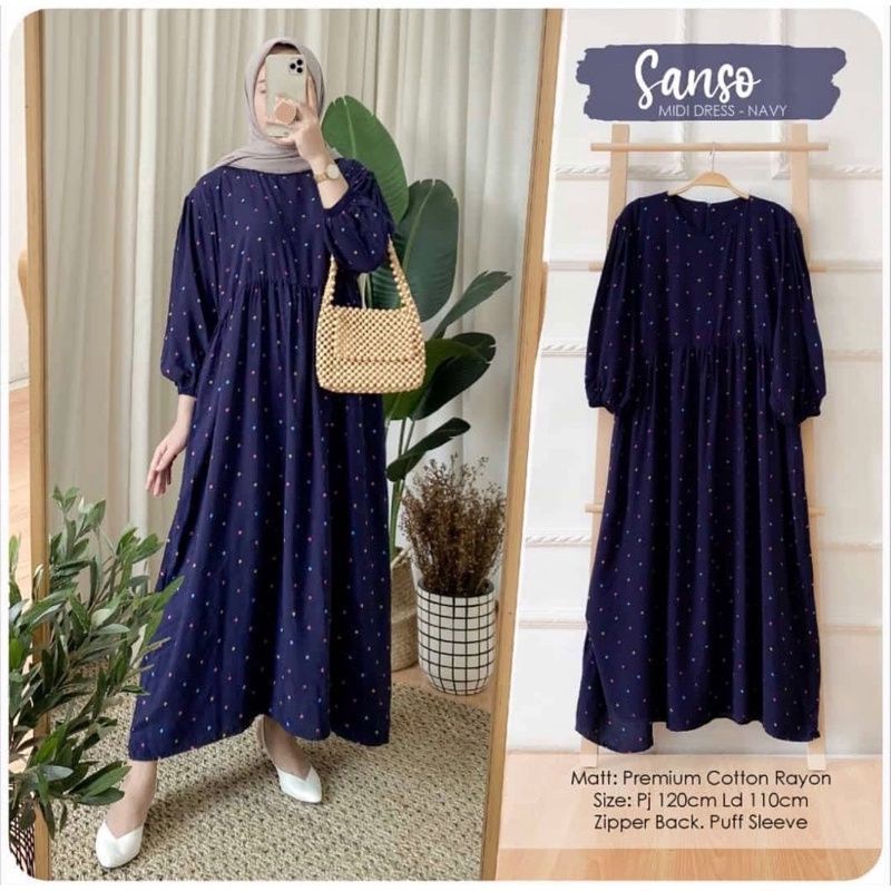 sanso midi dress bahan rayon viscose