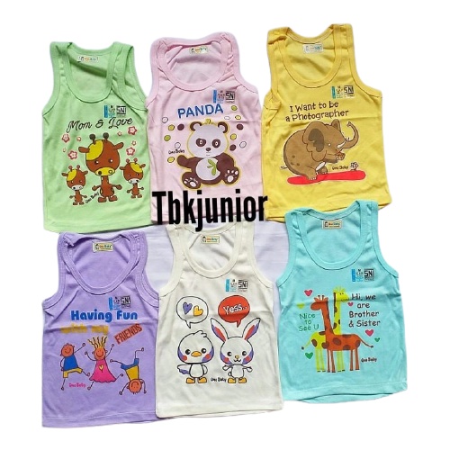 Singlet kaos oblong bayi lengan buntung / singlet bayi oblong 6 pcs size s