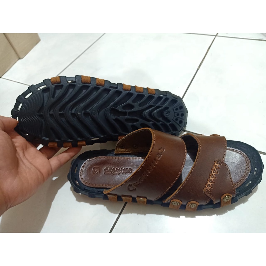 Sandal Slide Casual  Pria Kulit Asli Sandal Full Kulit Grammer