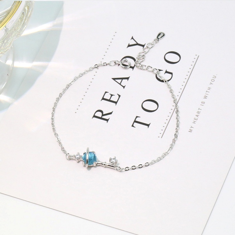 Gelang Persahabatan Warna Silver Desain Planet Biru Gaya Korea Untuk Wanita-2#