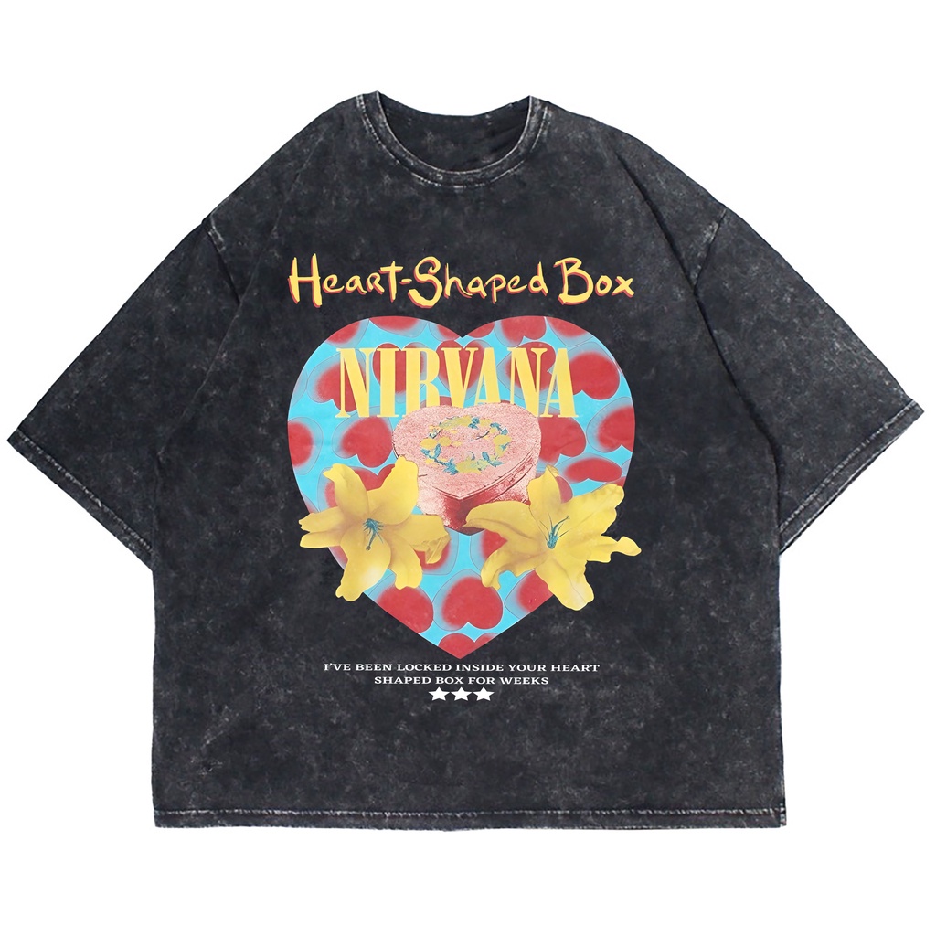 KAOS OVERSIZE BAND NIRVANA HEART SHAPED BOX WASHING VINTAGE TEE ( WASHING T-SHIRT )
