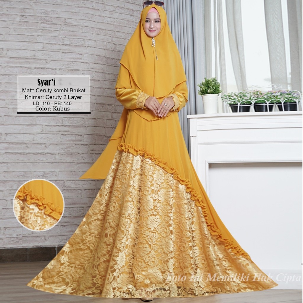 SYARI MURAH.SHR AI.GAMIS SYARI MURAH.CERUTI + BRUKAT PREMIUM. LD 110. PJ 140. MAYUNG 3.5METER