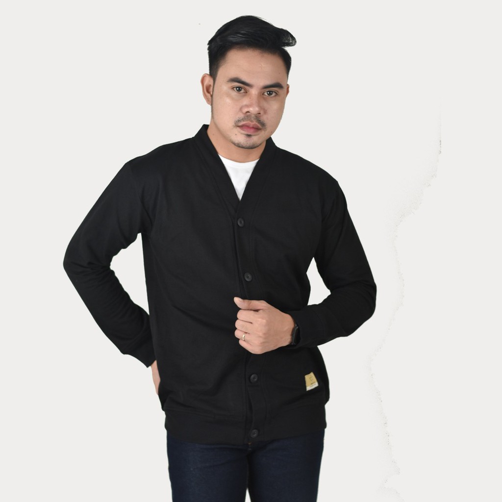 Emoline Cardigan Polos Pria Hitam