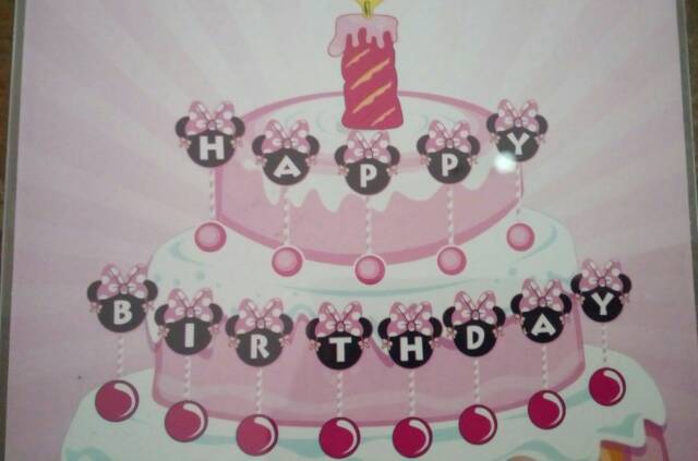 Cake topper pink happy birthday minnie mouse