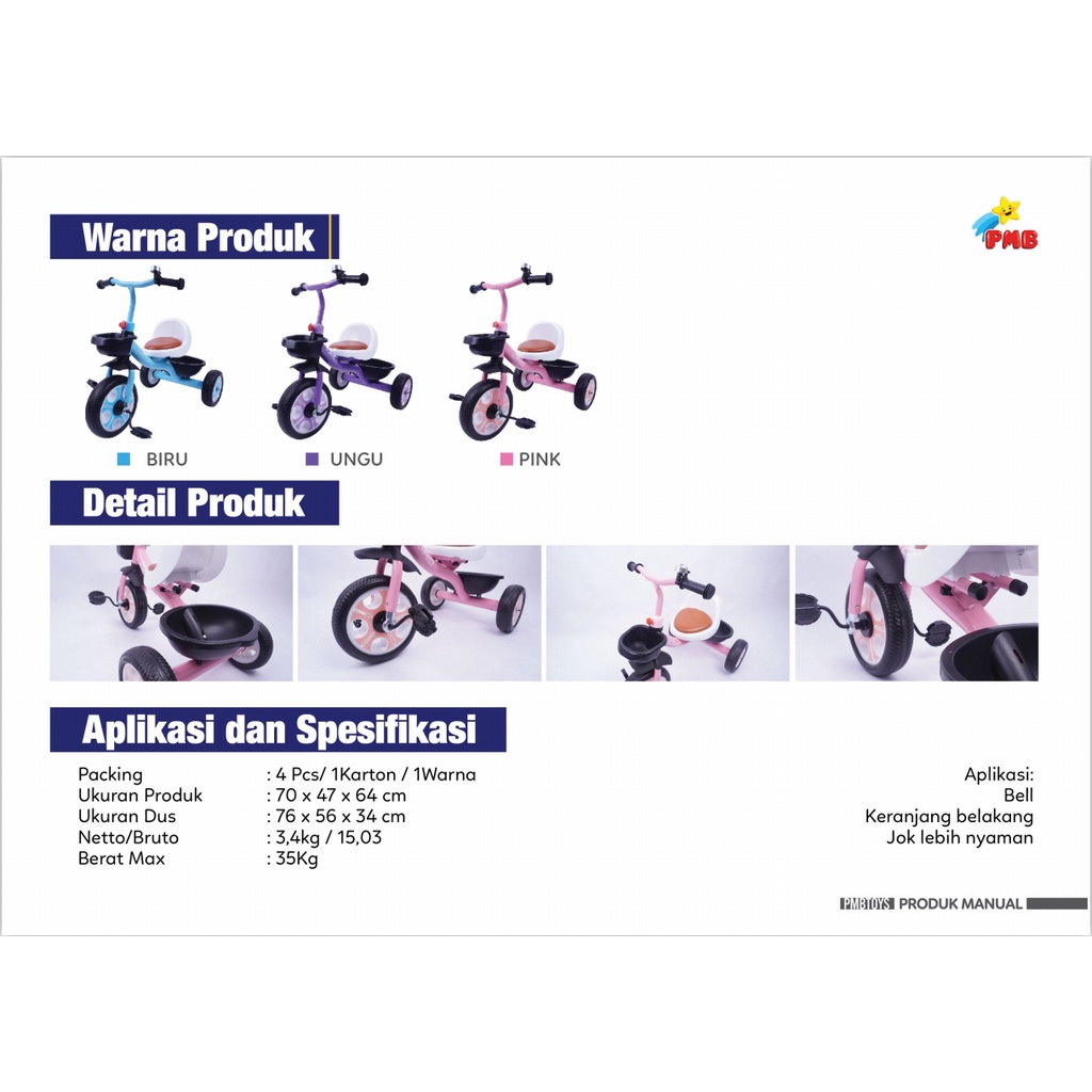 Sepeda Anak Tricycle IORA TC05 PMB TOYS Roda Tiga Garansi Original SNI COD-1