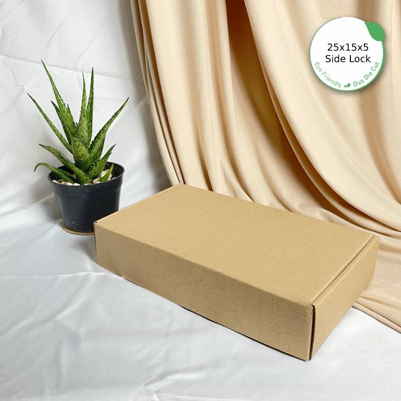 

Dus Packing 25x15x5 Die Cut Side Lock - Karton Box Kardus Eco-Friendly Pizza Kue Hijab Baju