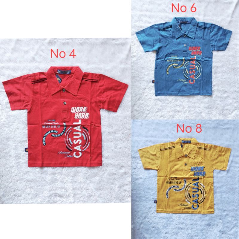 Kaos kerah Domino anak laki laki usia 4-12 tahun