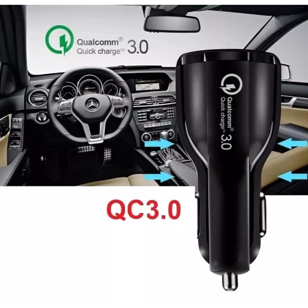 Qualcomm 3.0 Quick Car Charger Fast Charging 3 Port-Batok Saver-Cas hp Mobil Motor-Fast Charging-Quick Charging-Charger Mobil-Batok Charger-3 USB-High Quality