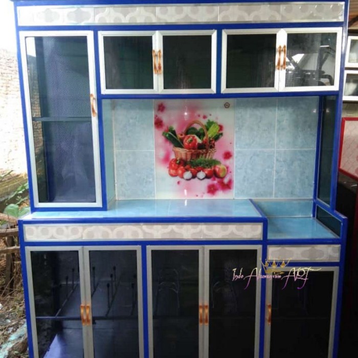 Rak Piring Lemari Rak Dapur Besar Serbaguna Bahan Alumunium Kaca