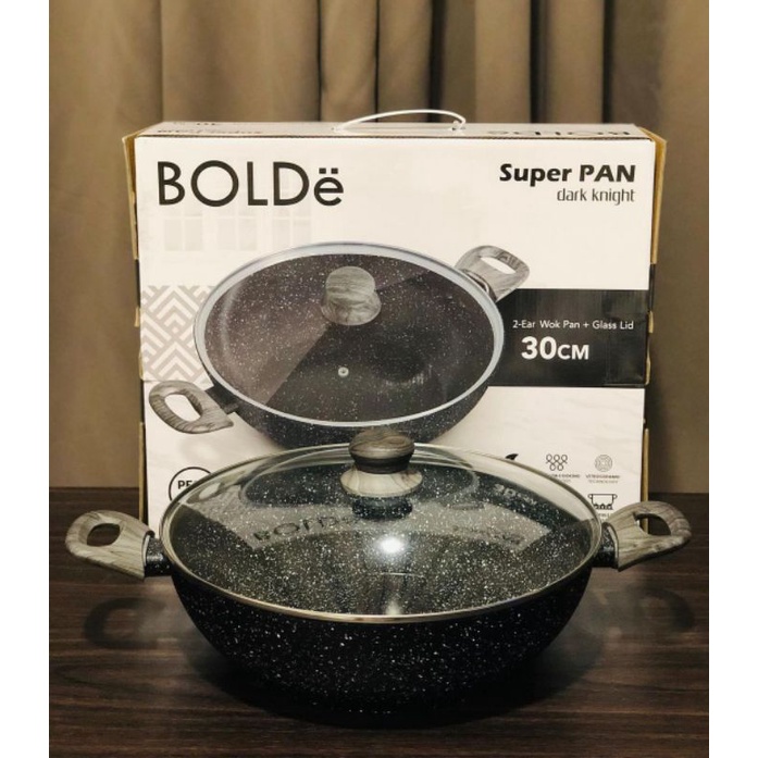 Super PAN Wok ( Wajan ) 30 cm + Glass Lid Black Dark Knight Original BOLDe