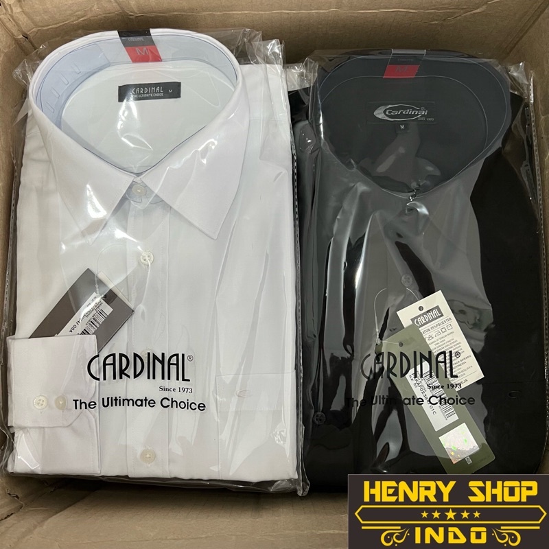 Kemeja Cardinal Formal Putih &amp; Hitam Lengan Panjang Original