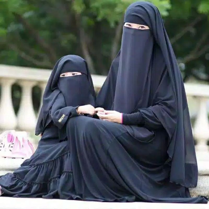 COUPLE NIQAB IBU DAN ANAK/PURDAH SAUDI 2 LAYER PENDEK/CADAR SIFFON
