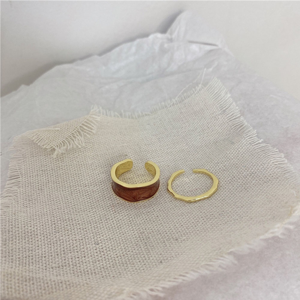 2pcs / Set Cincin Enamel Model Terbuka Bentuk Bulat Geometris Warna-Warni Gaya Korea Untuk Wanita