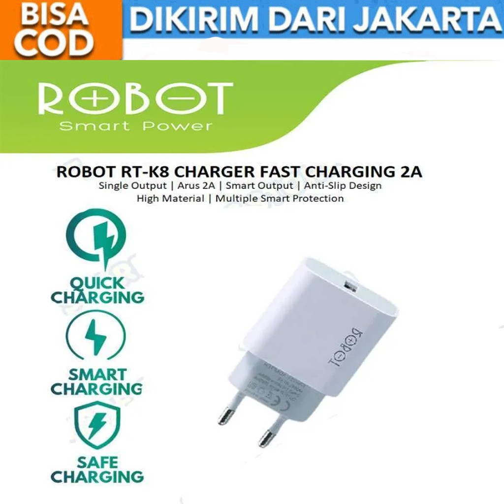 ROBOT RT-K8 KEPALA CHARGER BATOK ADAPTOR SMALL PORTABLE 10W 2A - Garansi 1 Tahun By Robot