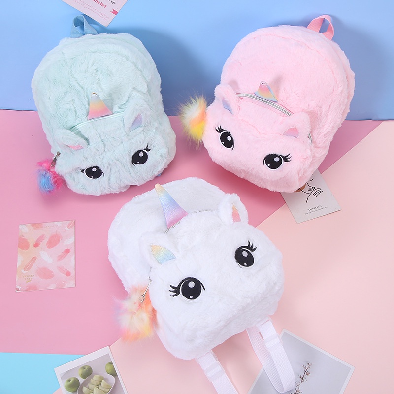 Tas Wanita Ransel Anak Backpack Cute Unicorn Color Large Bahan Plush