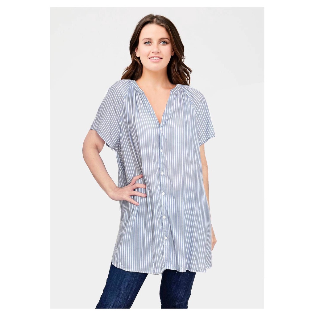 is*bel powder blue striped cotton tunic blouse