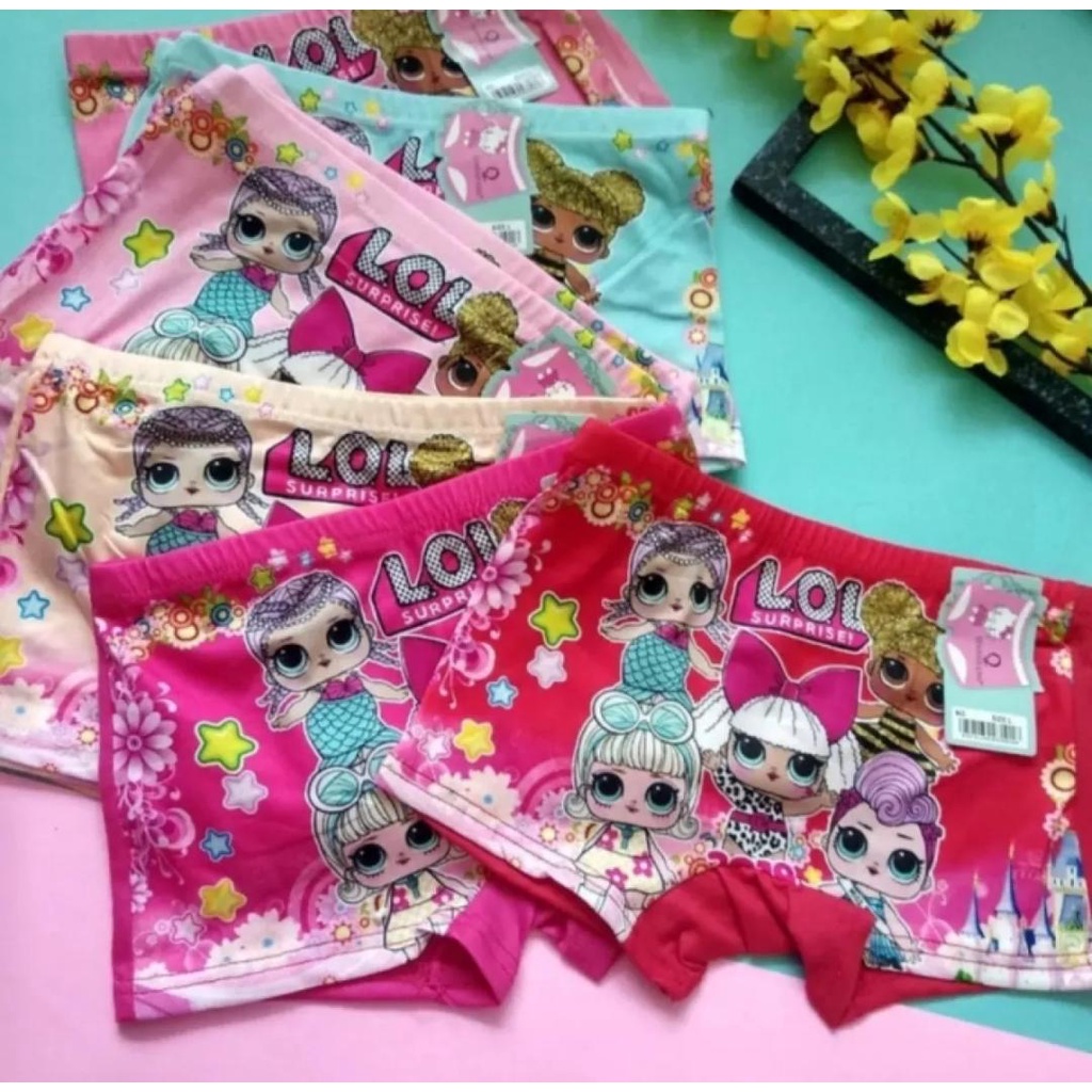 MURAH...6 PCS CELANA BOXER KARAKTER ANAK PEREMPUAN USIA 2 TAHUN - 10 TAHUN