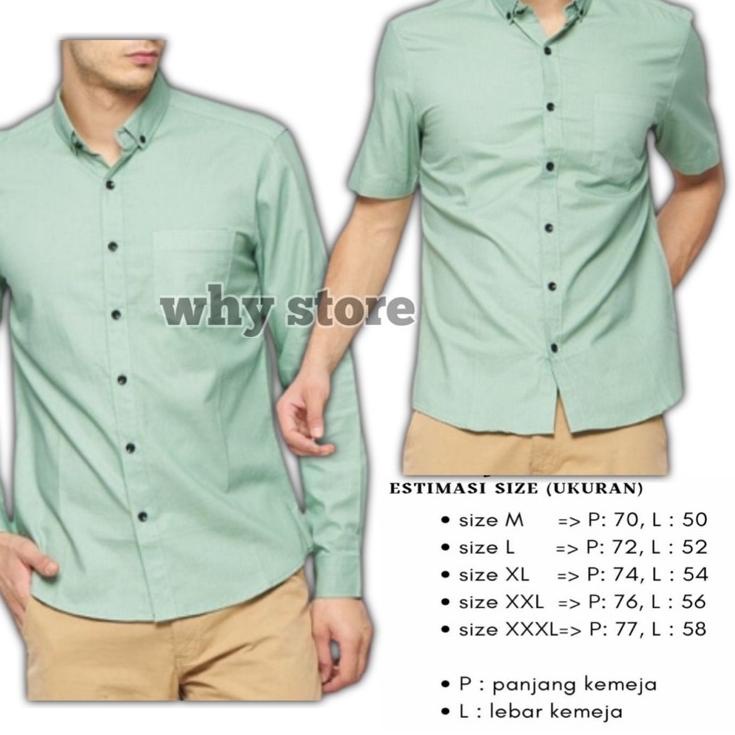 (VIRAL) kemeja hijau pria lengan panjang lengan pendek hijau sage polos slimfit hem cowok tangan pan