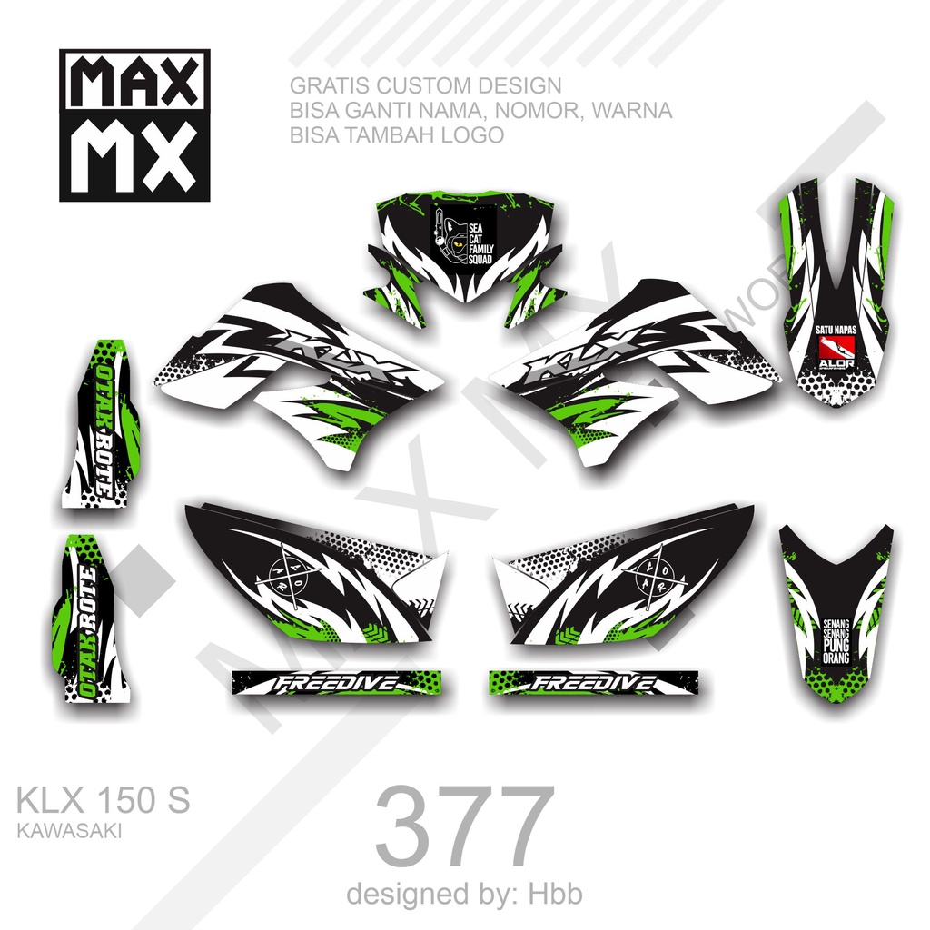 DECAL STIKER MOTOR KLX 150 S MOTIF ABSTRAK SUPERMOTO PUTIH