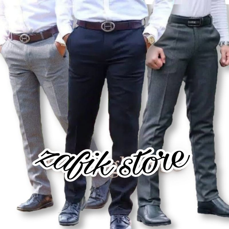 CELANA BAHAN | KERJA | FORMAL | KANTOR | PANJANG | HITAM | DASAR PRIA SLIMFIT _-