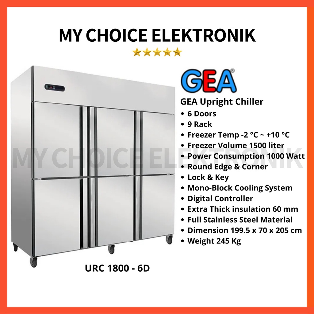 GEA S/S Upright Chiller URC-1800-6D Stainless Steel