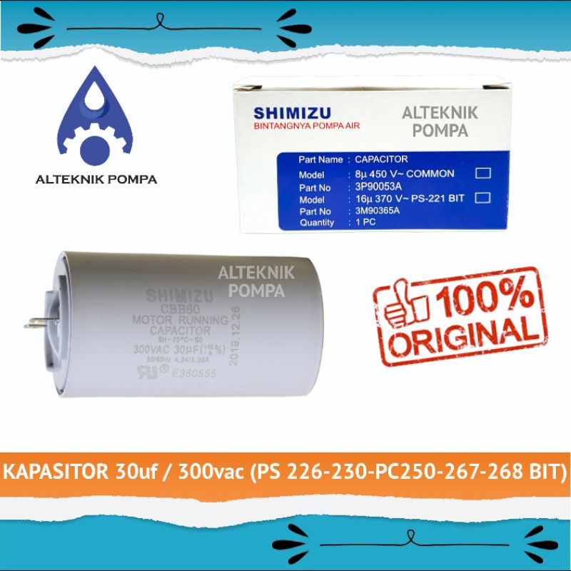 KAPASITOR 30uf / 300 vac ORIGINAL SHIMIZU PC 268-250-PS 230 BIT