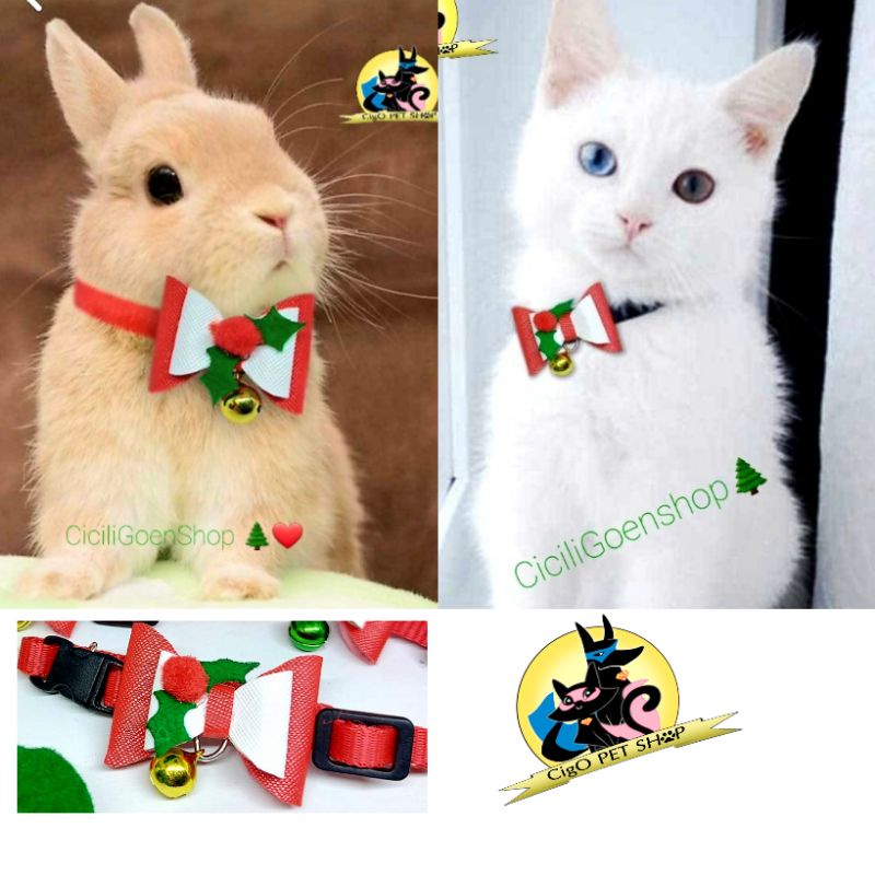 Premium bow Kalung lonceng edisi natal anjing kucing kelinci aksesoris christmas pet cat dog collar dasi