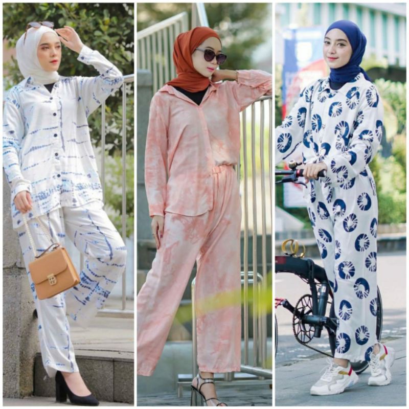 Setcel Rhea Homey Set Homewear - Piyama Setelan Katun Rayon Tie Dye Jumbo