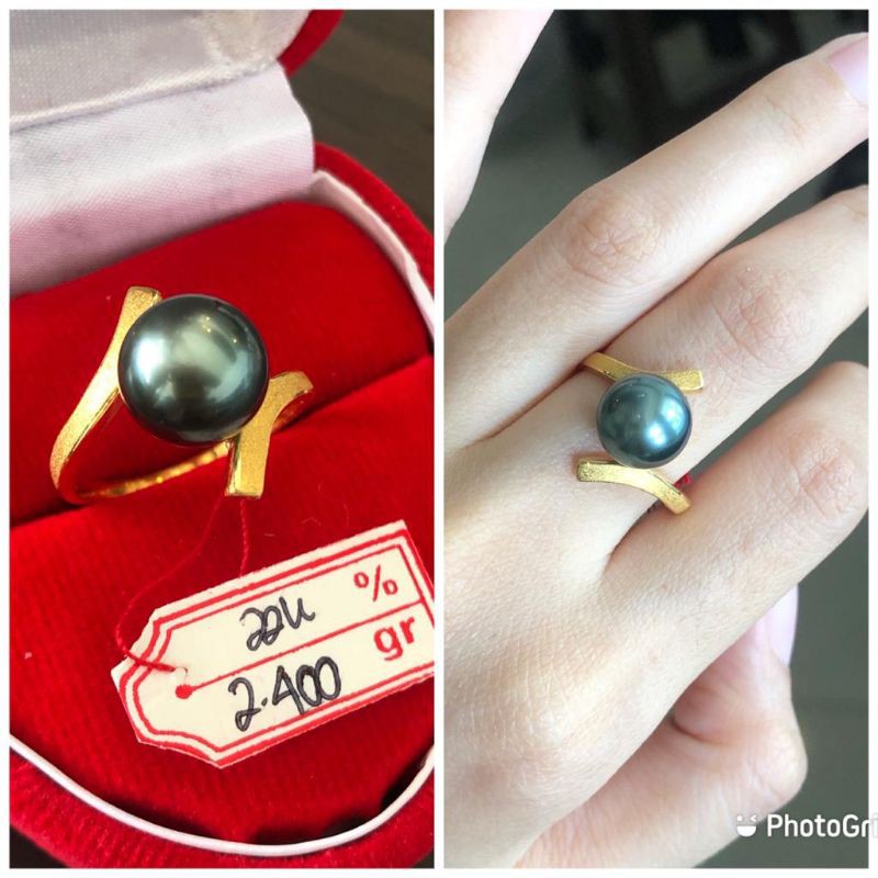 Cincin Z zigzag emas 22k 916% mutiara air laut asli lombok