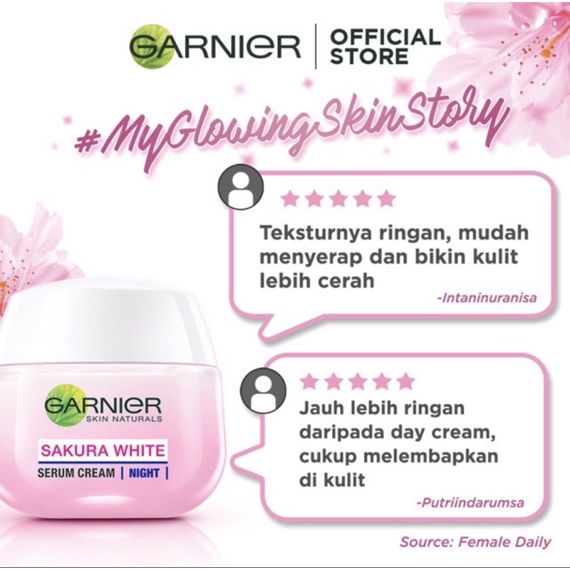 Garnier Sakura White Serum Day SPF 30 Night Cream - Krim wajah pagi malam ORIGINAL COD