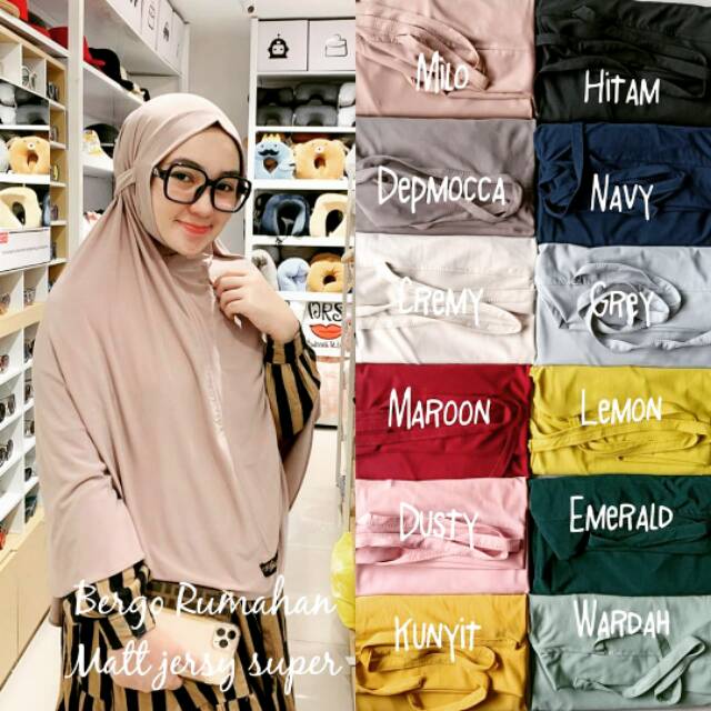 iH Hijab Bergo Rumahan Tali Belakang Bahan Jersey Super