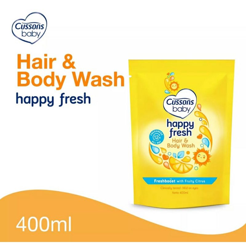 Cussons Baby Hair and Body Wash Happy Fresh l Newborn Sensitive l Mild and Gentle l Milk Bath Refill 400ml