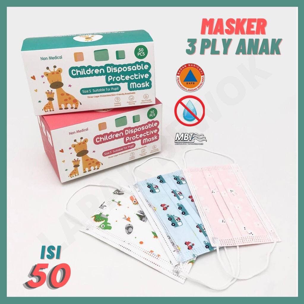 Masker Anak 3 Ply | Masker Earloop Isi 10 dan 50 pcs | Kid Children Face Mask 3Ply