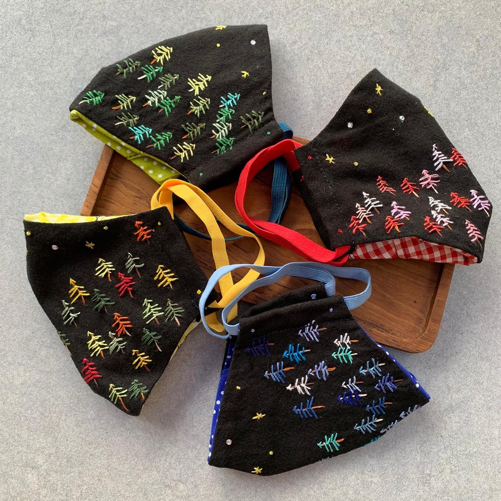 Maika’i Masker Kain Non Medis Handmade 3ply Bordir Sulam Tangan Motif Night Pinus