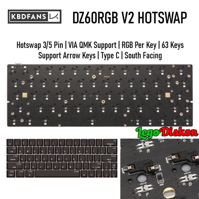 TERBARU|NEW STOCK|READY STOCK|BIG SALE DZ60RGB V2 HOT SWAP PCB KBDFANS 60% SOUTH FACING MECHANICAL K