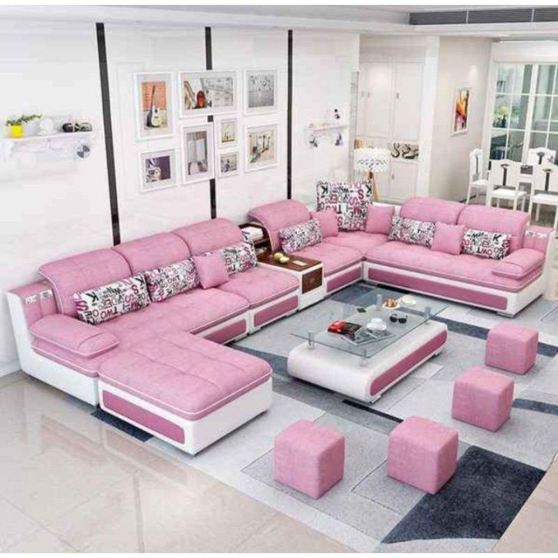 Sofa Letter U Minimalis Sofa Tamu Kualitas Premium Mewah  Sofa Tamu Pink