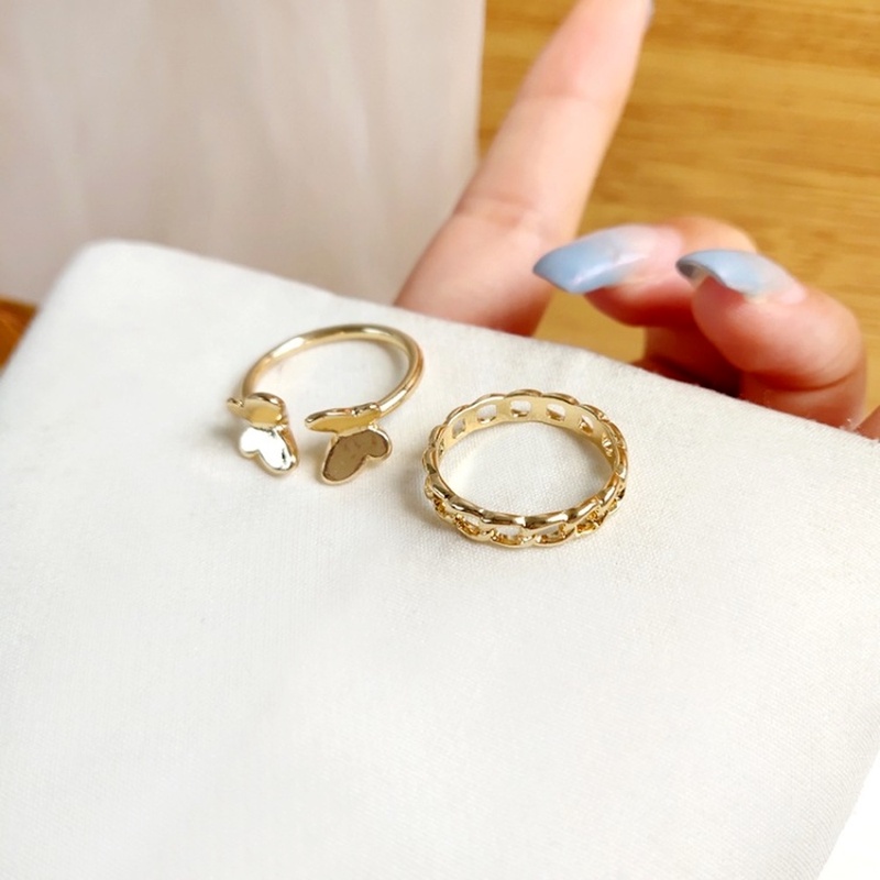 2pcs / Set Cincin Rantai Butterfly Adjustable Untuk Wanita