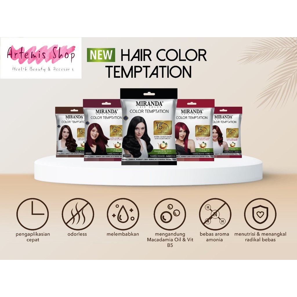 Miranda Hair Color Temptation (Cat Pewarna Rambut Sachet Instan 15 Menit)