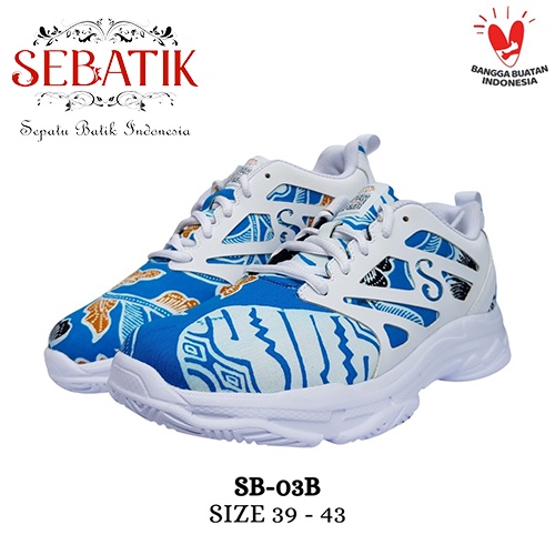[ORIGINAL PRODUK BY SEBATIK] Sepatu Batik Indonesia SB - 03 (Biru) - Sepatu Sneakers Casual  Lokal O