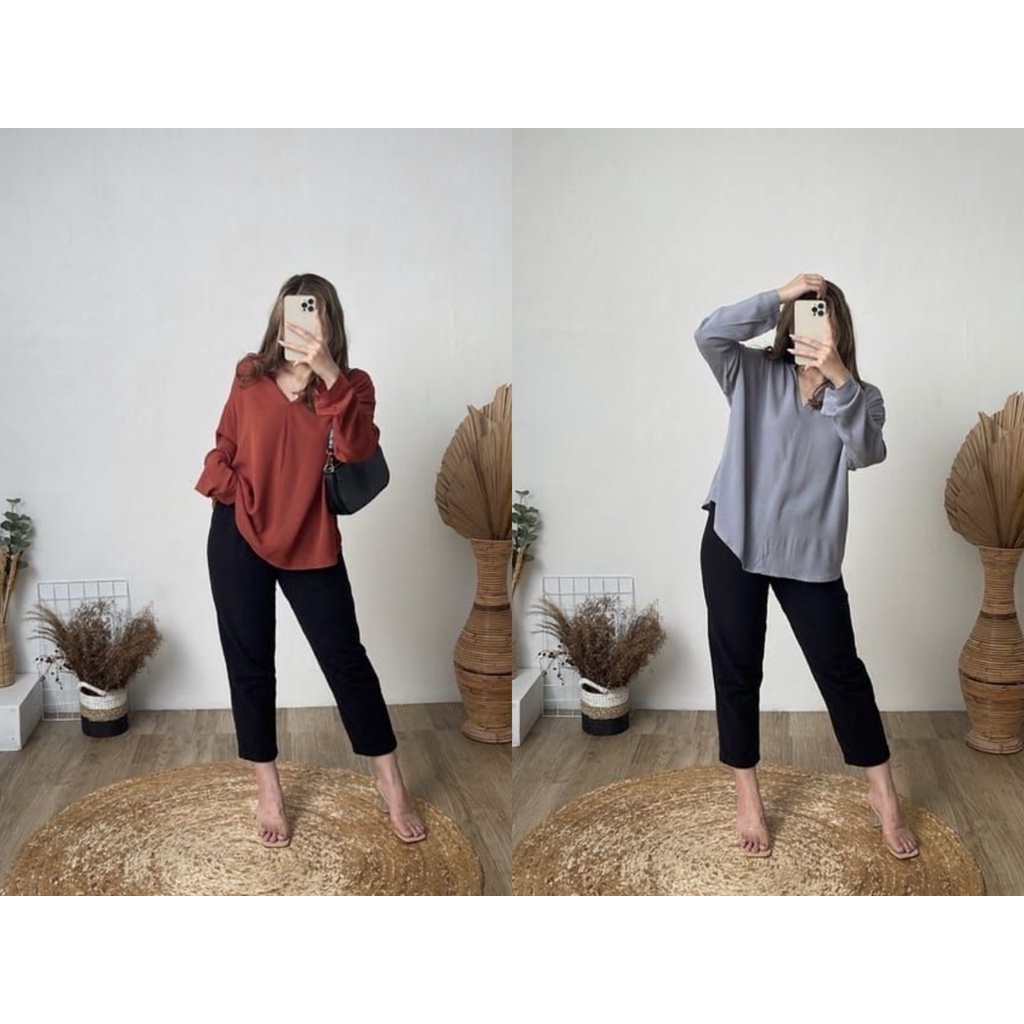 JEJE BLOUSE - OVERSIZE ATASAN WANITA TOP CRINGKLE AIR FLOW - blus vara outfit korea