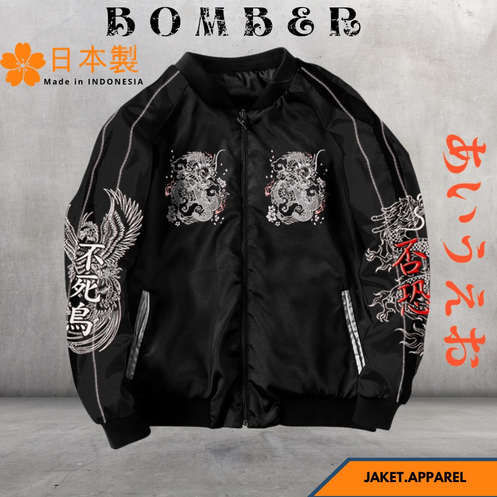 Jaket Pria Jaket Sukajan Murayama Bomber Boomber Polos Bordir Hitam Pria Wanita cowok Cowo Naga Jepa