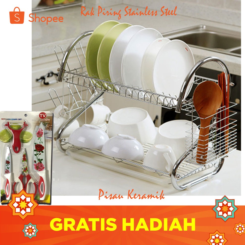 TGB Rak Piring 2 Susun Stainless Steel Free Kitchen Tools Shopee TGB Rak Piring 2 Susun Stainless Steel Free Kitchen Tools Shopee